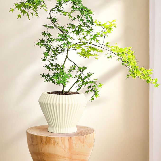 OXART 7.7 Inch Plant Pot, Modern Ceramic Pots for Indoor Plants, Plant Pots for Outdoor Flower Pot with Drainage Hole, Home Garden Decor Planters, Yellow