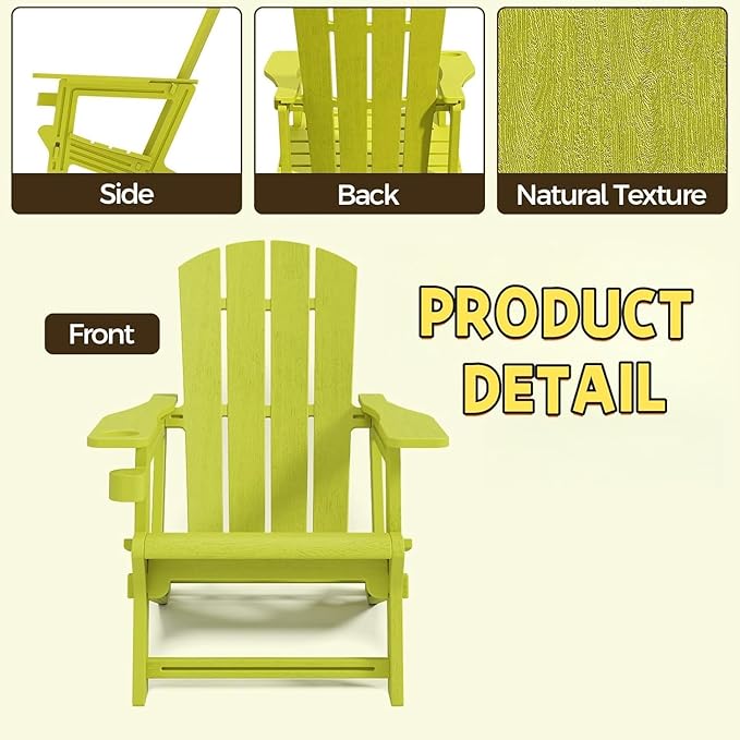 Adirondack Chair, All Weather Plastic Adirondack Chairs, Fire Pit Chairs with Cup Holder, Outdoor Lawn Chair for Patio, Garden, Backyard, Yellow