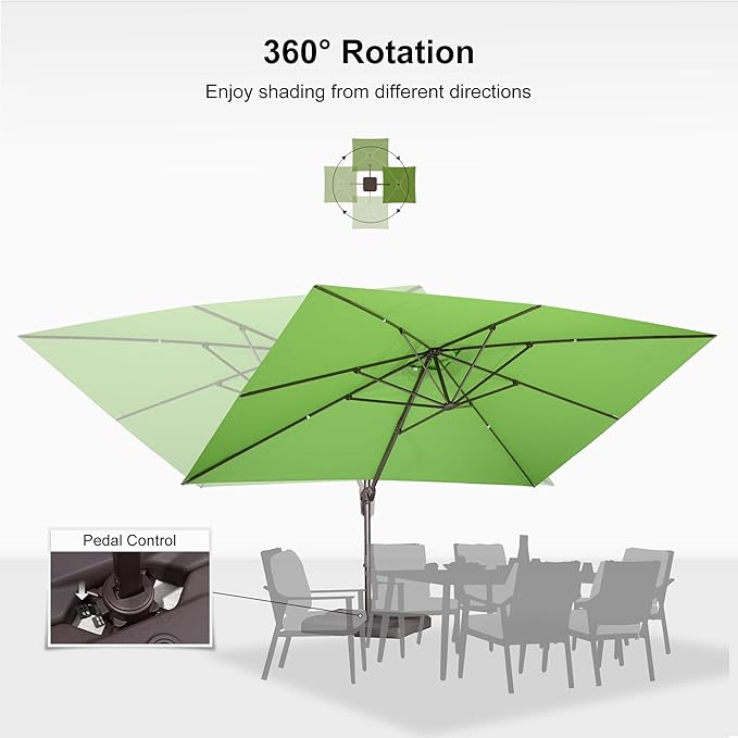 PURPLE LEAF 9' X 11.5' Rectangle Cantilever Umbrella Patio Umbrella Outdoor Aluminum Offset Hanging Umbrella with 360-degree Rotation for Pool Garden Backyard Deck, Green