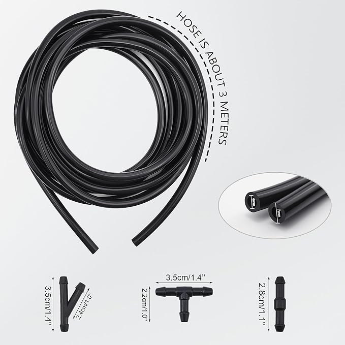 Car Windshield Washer Hose Kit, 3 Meters Universal Windscreen Hose with 30 PCS Connectors for Connecting Car Water Pumps and Nozzles