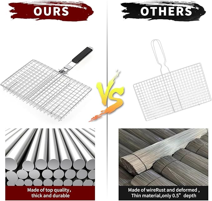Portable Grill Baskets WINHONW Bbq net BBQ Grilling Basket veggie grill basket Folding with Removable Handle.Grill Vegetable basket BBQ Accessories Grilling Barbecue Basket Grill Baskets Grill net for Outdoor Grilling