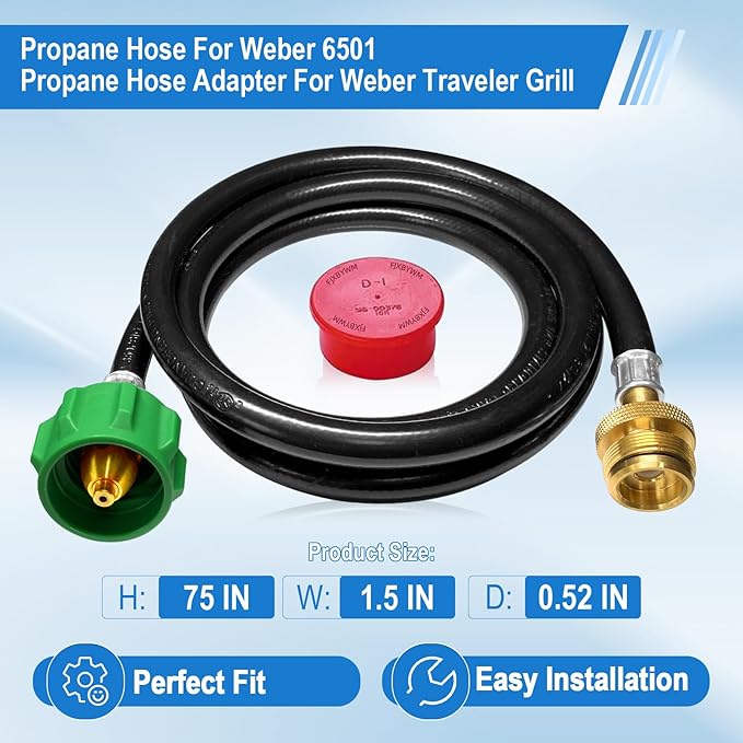 6 FT Propane Adapter Hose for Weber Travelev Grill, for Weber Q Series,for Coleman Stoves,for Blackstone 17" 22" Tabletop Griddle,for Char-Broil Portable Grills-Converts 1 lb to 20 lb Cylinders.