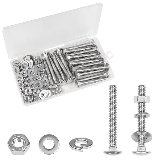Yinpecly 18 Sets 1/4-20 x 2 Carriage Bolts Screws, 304 Stainless Steel Round Head Square Neck Carriage Bolts and Nuts Kit, with Flat & Lock Washers, Full Thread Coverage