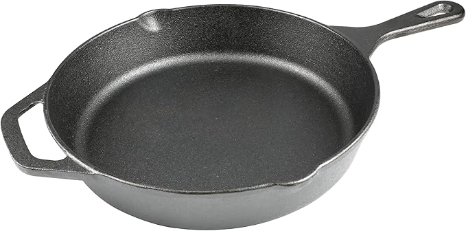 10 Inch Cast Iron Skillet, Pre-Seasoned Frying Pan for Oven, Stovetop, Grill & Campfire, Durable, Non-Toxic, Even-Heating Cookware, Black