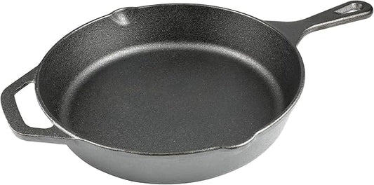 10 Inch Cast Iron Skillet, Pre-Seasoned Frying Pan for Oven, Stovetop, Grill & Campfire, Durable, Non-Toxic, Even-Heating Cookware, Black