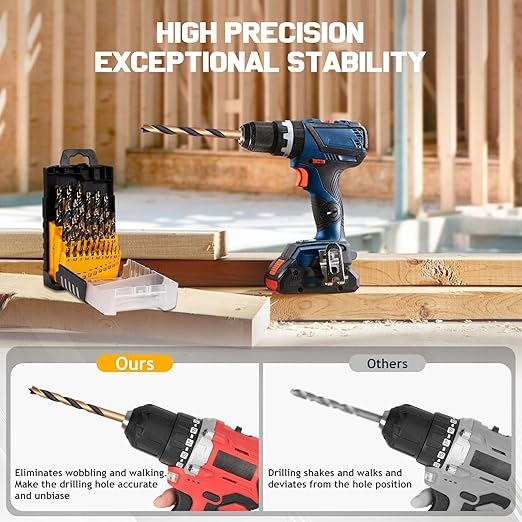 25Pcs Brad Point Drill Bit Set, Titanium Coated HSS Full Ground Wood Drill Bits 1-13mm (0.5mm Step) for Hardwood & Softwood, with Storage Case
