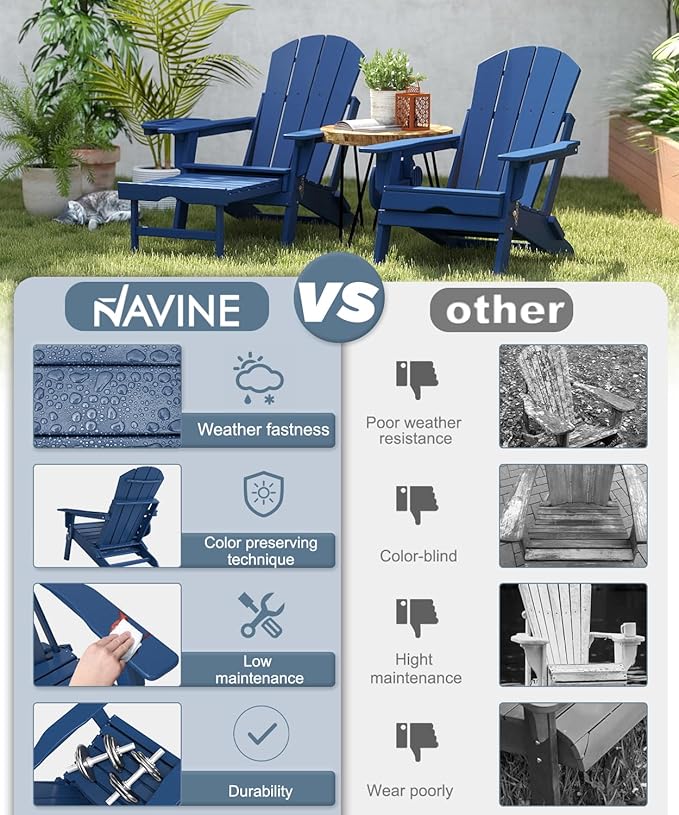 Adjustable Adirondack Chair with Retractable Ottoman Set of 2, HDPE Folding Adirondack Chair with Cup Holder, All Weather Fire Pit Chair for Outdoor.