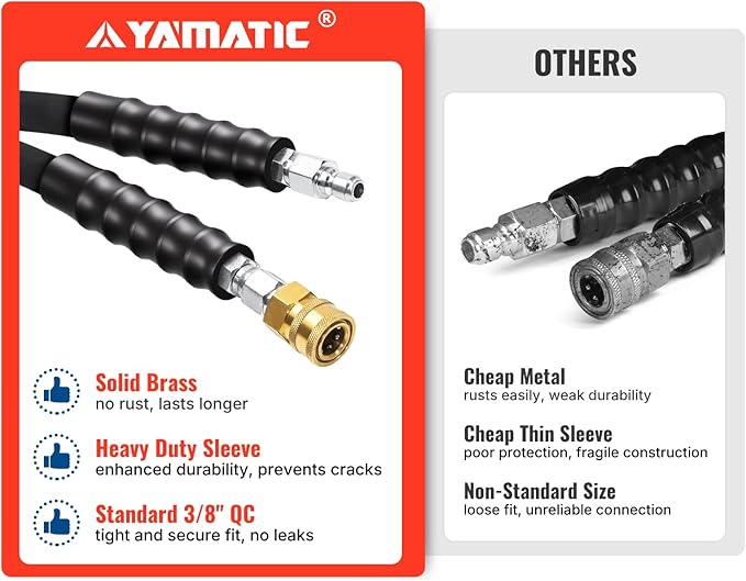 YAMATIC 3/8" Pressure Washer Hose 100 FT 4200 PSI for Hot/Cold Water, Kink Resistant Swivel 3/8" & M22-14 Quick Connection Wear Resistant Industry Grade Compatible with Most Power Washer
