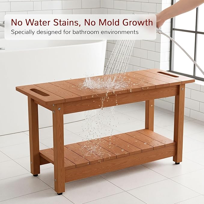 Stoog 30" Shower Bench, Waterproof HIPS Shower Stools with 400 lbs Weight Capacity, Shower Chair for Inside Shower, Non-Slip, Brown