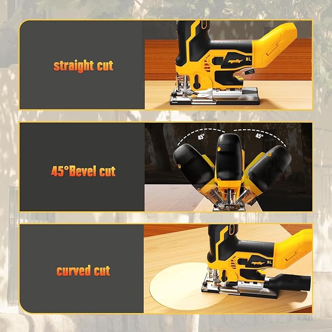 Cordless Jig Saw Compatible with Dewalt 20V MAX Battery (Tool Only), Brushless Orbital Tool w/ 3800 SPM Blade Speed, 6 Variable Speed, Bevel Angle (0°-45°), 4 Orbital Settings, LED Light