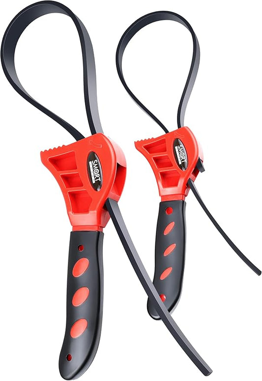 SMART JERRY - Rubber Strap Wrenches | Oil Filter Strap Wrench | Plumbers Wrench for Shower Head Removal | Rubber Belt Wrenches for PVC Pipe | Anti-Scratch & Size Adjustable | 2 Pack