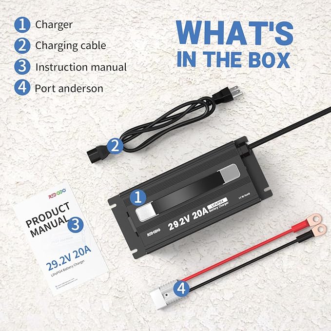 Redodo 29.2V 20A LiFePO4 Battery Charger, Fast Charging AC-DC Lithium Battery Charger, Fit for 24V Lithium Iron Phosphate Battery, LED Indicators and 4 Protection Functions