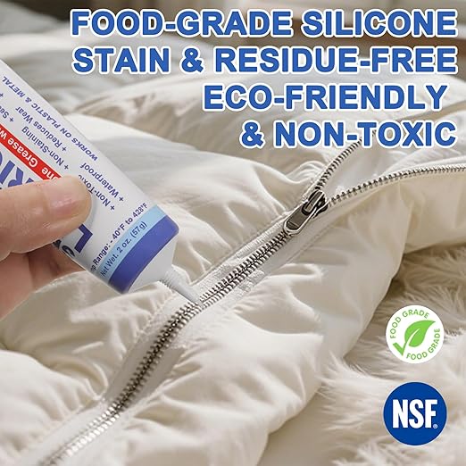 Zipper Lubricant for Plastic and Metal, Zipper Ease Lube Silicone Grease for Boat Canvas Cooler Bags Clothes Dresses with PTFE Marine Grade 2 Oz