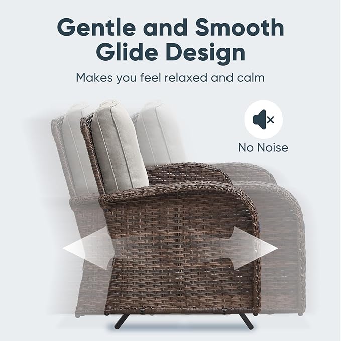 Belord 5 Piece Outdoor Patio Furniture Set with 50000 BTU Propane Fire Pit Table, Deep Seating Wicker Swivel Rocker Chairs and Loveseat Glider Patio Conversation Set for Poolside Deck Backyard Grey