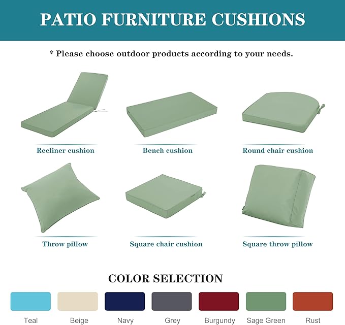 Chaise Lounge Cushion Outdoor, Waterproof and Stain-Resistant Lounge Deck Reclining Chair Cushions for Patio Furniture Lawn Pool Resort Hotel, 72x21x3 Inch, Set of 4, Sage Green