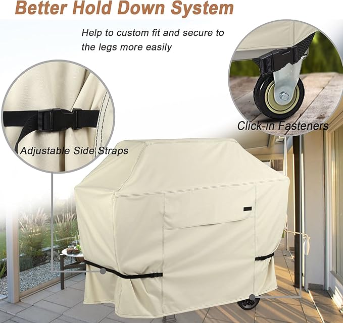 NettyPro BBQ Grill Cover 56 inch Heavy Duty Waterproof Outdoor 2-3 Burners Gas Grill Cover for Outside Weber, Char-Broil, Brinkmann, Nexgrill Barbecue, Beige