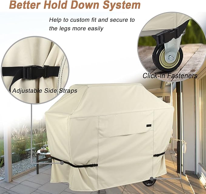 NettyPro Grill Cover Heavy Duty Waterproof 64 inch, Outdoor 2-3 Burners Gas BBQ Cover for Outside Weber, Char-Broil, Brinkmann, Nexgrill Barbecue, Beige