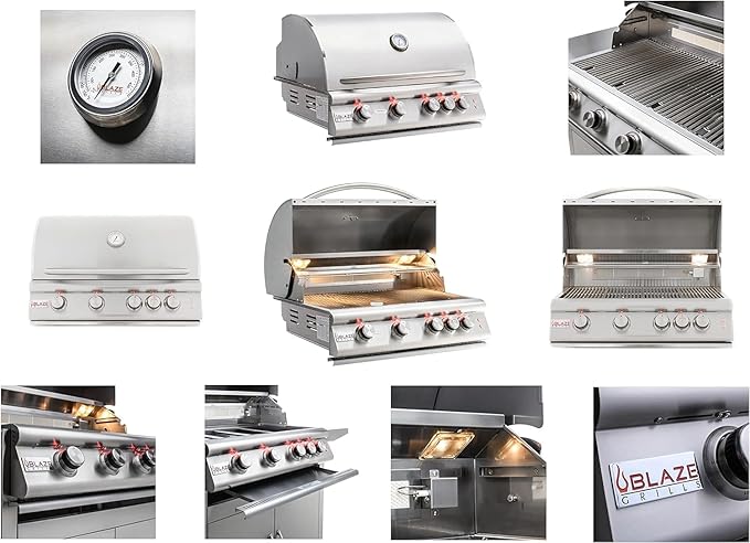 BLAZE BBQ Outdoor Grill Package 3 of 32” LTE Built-in Natural Gas Grill, Dop-In Single Side Burner, 32” Door & Two Drawers Combo, Double Trash Drawer, 20” Compact Refrigerator, and Accessories