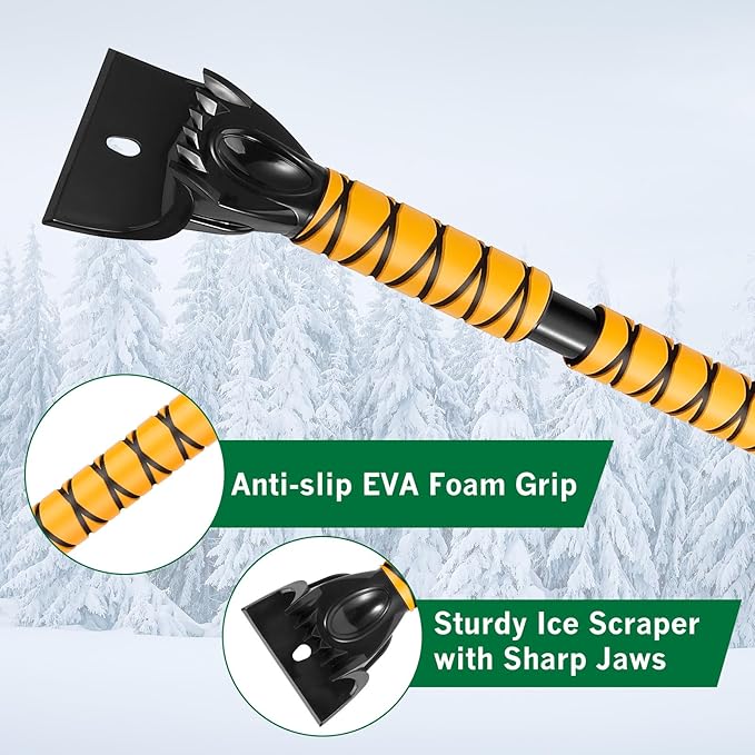 44" Ice Scraper and Snow Brush for SUV, 360° Pivoting Extendable Long Snow Brush for Car, Snow and Ice Scrapers for Windshield with Ergonomic Foam Grip for Car Truck SUV(Yellow)