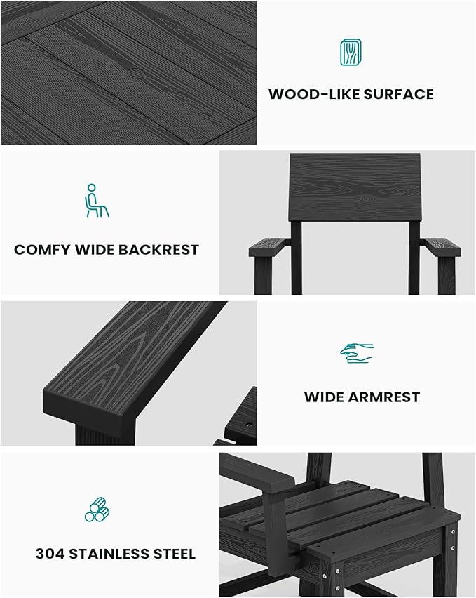 SERWALL HDPE Outdoor Dining Set, Square Table and Chairs Set All Weather Patio Dining Set, 5-Piece Patio Dining Furniture for Deck, Garden, Backyard, Black