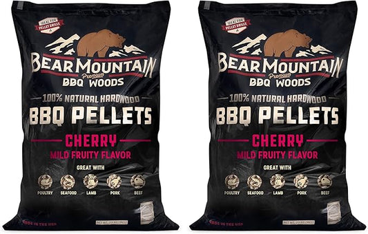 Bear Mountain 2-Pack All Natural Wood Pellets for Smoker, Grill & BBQ, 20 Lbs, Cherry - Premium Hardwood Barbecue Pellets for Indoor and Outdoor Grilling