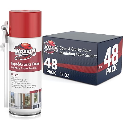 Kraken Bond Gaps & Cracks Expanding Foam Sealant - (48x12oz) High Expansion Polyurethane Spray Foam for Window & Door, Straw Use Waterproof High Yield Gap Filler - 48 Pack
