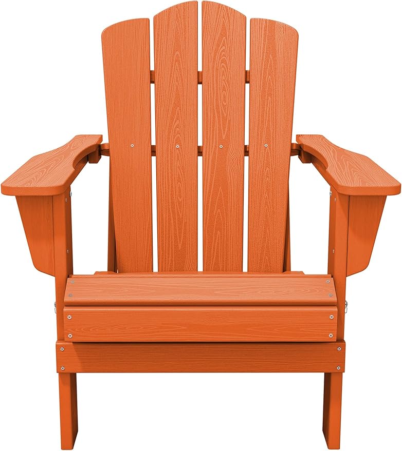 KINGYES Folding Adirondack Chair Set of 8, HDPE All-Weather Folding Adirondack Chair, Orange