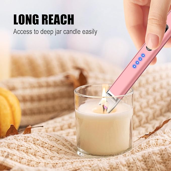 LcFun 2 Pack Candle Lighter Electric USB Rechargeable Plasma Arc Lighter with Safety Lock, Windproof Flameless Long Lighters for Candle, Grill, BBQ, Camping, Gas Stoves (Silver, Rose Gold)