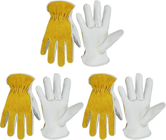 HANDLANDY Men Leather Gardening Gloves, Utility Work Gloves for Mechanics, Construction, Driver