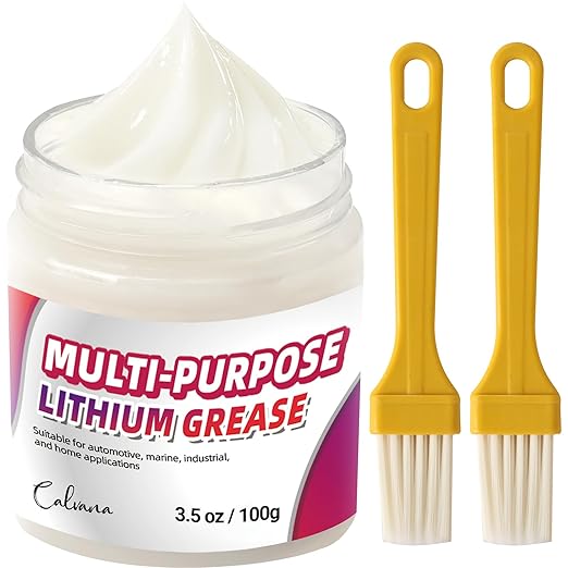3.5oz Multi-Purpose White Lithium Grease with 2 Brushes, Ideal for Automotive, Marine, Brakes, Garage & Sliding Doors, Waterproof, Rust & Corrosion Resistant, High-Temperature Safe