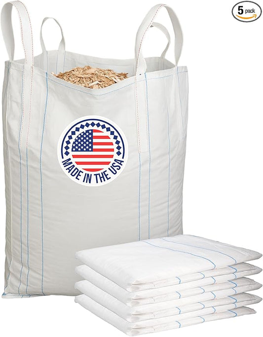 Bulk Construction Bags 35"Lx35"Wx50"H, 5-Pack - USA-Made Open Top, Flat Bottom Bulk Bags 2200 lbs Load Capacity - Heavy-Duty Super Sack for Handling Sand, Gravel & Demolition Debris by IDL Packaging