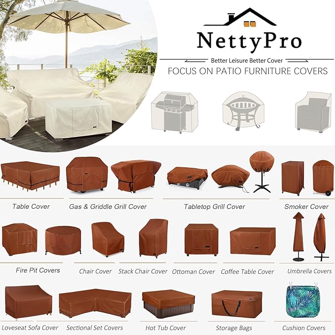 NettyPro BBQ Grill Cover 56 inch Heavy Duty Waterproof Outdoor 2-3 Burners Gas Grill Cover for Outside Weber, Char-Broil, Brinkmann, Nexgrill Barbecue, Beige