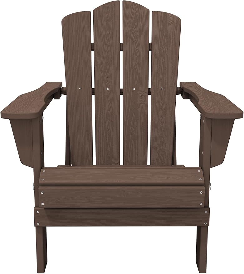 KINGYES Folding Adirondack Chair Set of 8, HDPE All-Weather Folding Adirondack Chair, Brown