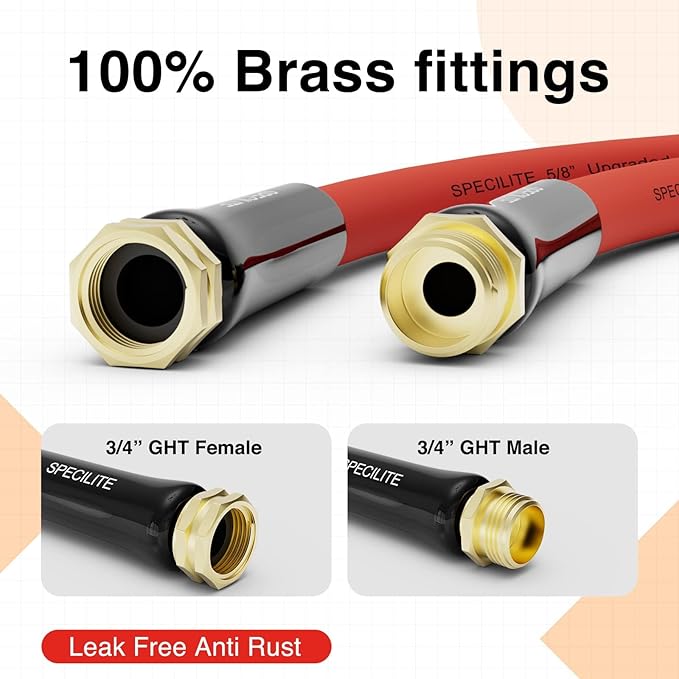 SPECILITE 3/4" Hot/Cold Garden Water Hose 150 ft, -50℉-190℉,Flexible & Lightweight With 3/4" Brass Fittings for Yard, Outdoor, Farm, Red