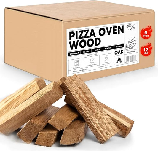 W&E Choice Pizza Oven Wood 6 Inch Mini Logs, 12 lbs Box, Kiln Dried Oak Firewood for Pizza Ovens, Ooni and Gozney, Solo Stove, Long-Lasting Burn for BBQ, Grills and Smokers, Product of USA