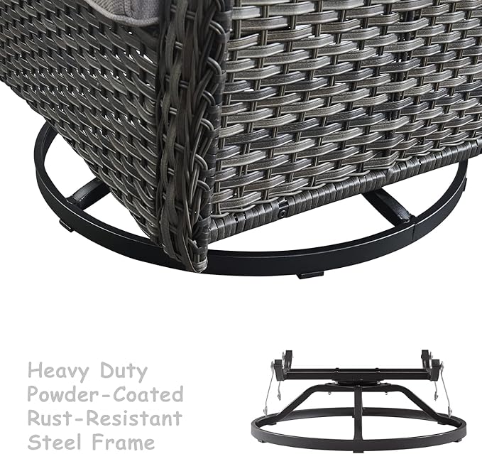 HUMMUH Outdoor Swivel Rocker Wicker Patio Chairs High Back PE Rattan Glider Chairs 4PCS Patio Furniture Set(Grey,Grey)