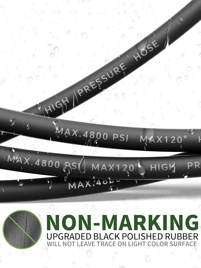 3/8" 4800PSI Pressure Washer Hose 100FT with Swivel Quick Connect for Cold/Hot Water Max 248°F, Kink Resistant Steel Wire Braided, Wear Resistant Power Washer Hose with M22 14mm Adapter