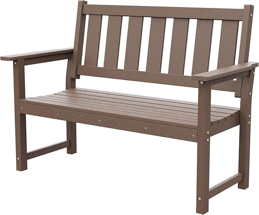 HDPE Memorial Bench – 50'' Weatherproof Durable Outdoor Bench, 2-Person Park Bench, Easy to Move, Multi-Purpose Design Ideal for Porch, Patio, Church, and School (Brown)
