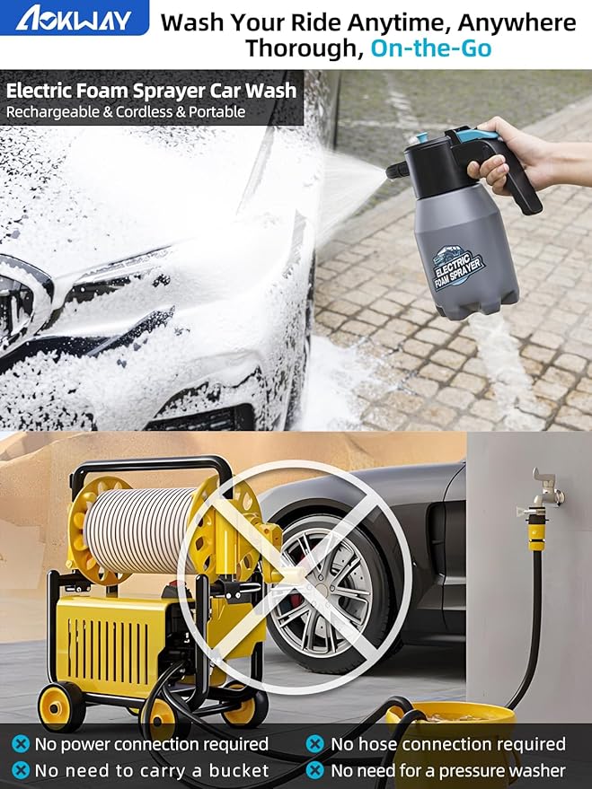 aokway Foam Sprayer Car Wash, Electric Foam Sprayer, Car Soap Foam Pump Sprayer for Cleaning Detailing Portable Cordless Handheld Foam Cannon（Dark Gray）
