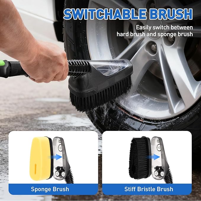 Cordless Electric Sprayer, Portable Water Sprayer with 3.2gal Water Tank, Auto-Rewind Hose Reel, Portable Cordless Pressure Washer for Cars, Bikes, Garden, Camping(2 Extra Brushes)