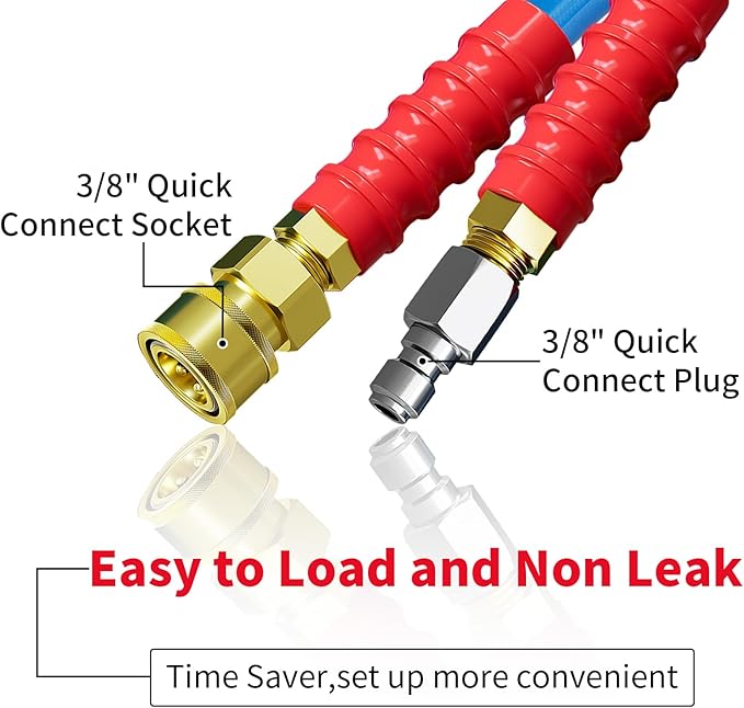 POHIR Power Washer Whip Hose 5ft Pressure Washer Jumper Hose With 4800PSI Steel Whip Line 3/8" Quick Connector