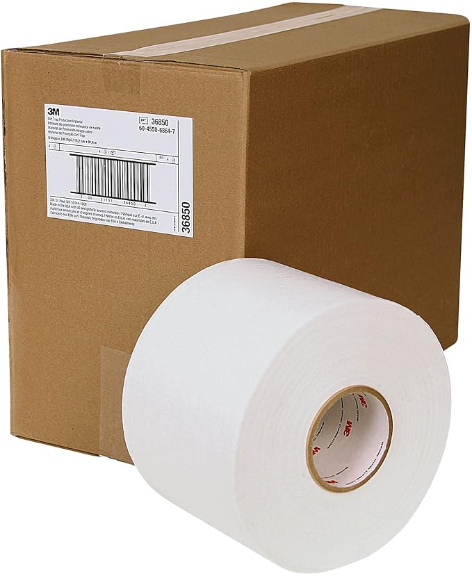 3M Dirt Trap Protection Material 36850, White Color, Nonwoven, Overspray Protection, Traps Dust and Debris, Clean, 6 in x 300 ft