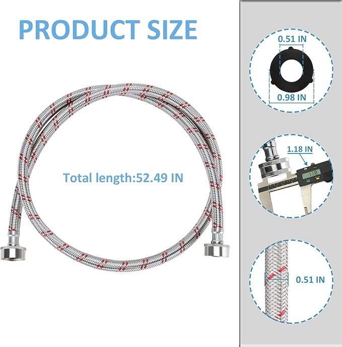 4FT Stainless Steel Washer Hoses Burst Proof 2 Pack - Hot and Cold Water Supply Hoses Fit for ALL Washing Machine by Cenipar