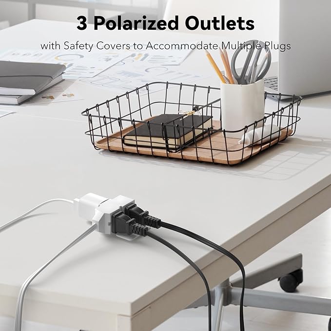 BN-LINK 3-Outlet Indoor Extension Cord, 6/9/12 ft Variety 3-Pack, 16/2 SPT-2, 2 Prong Polarized Plug, White Household Power Cord for Home, Office & Holiday Decorations