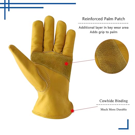HLDD HANDLANDY 2 Pairs Cowhide Leather Work Gloves for Men & Women, Reinforced Durable Palm, Heavy Duty for Construction, Welding, Yardwork, Farm, Mechanic, Gardening, Driving