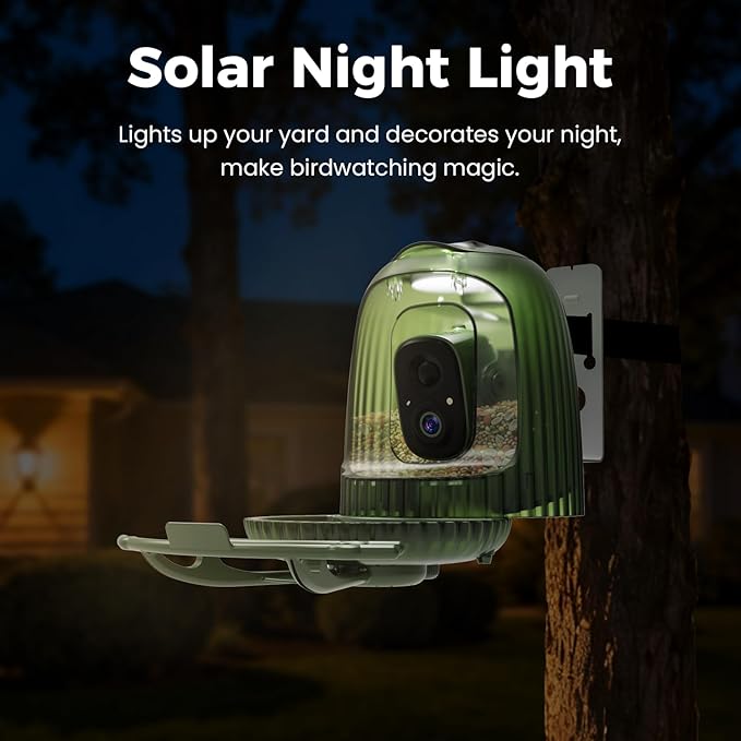 HIXX Smart Bird Feeder Camera with AI Bird Recognition, Squirrel-Proof with Retractable Perch, 4MP Color Night Vision & Vertical View, Solar Light Gift for Birding Lovers (White Light)