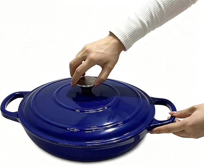Commercial Grade, Cast Iron Enameled Cookware (Blue, Brazier 3.5qt)