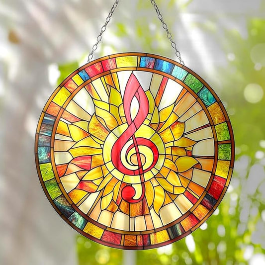 Music Christmas Ornament Colorful Treble Clef Suncatcher Piano Window Hanging Acrylic Stained Glass Effect Art Garden Decor Unique Gift for Music Teachers Musicians Thanksgiving
