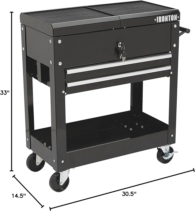 Ironton 28in. 2-Drawer Tool Cart - 30-1/2in.L x 14-1/2in.W x 33in.H, 350-Lb. Capacity