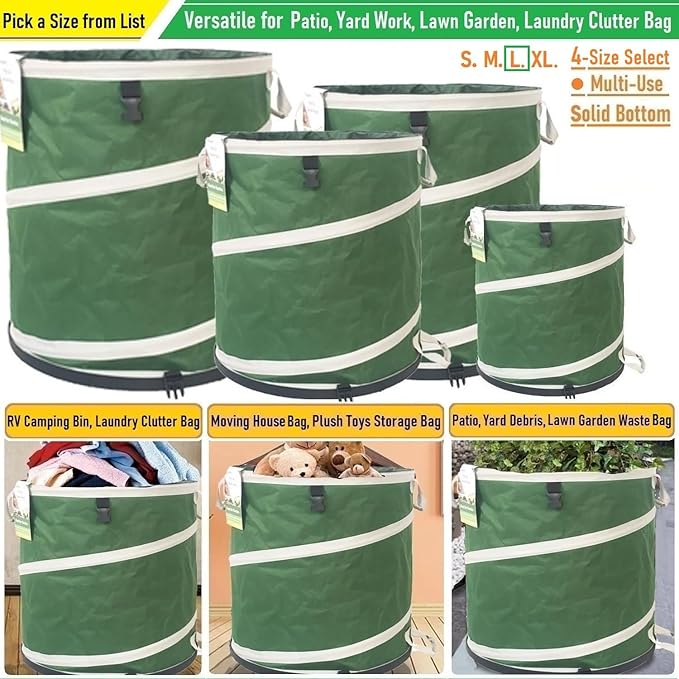32-Gallon Collapsible Trash Can (19x25 in) Hard-Shell Bottom Yard Garden Bag for Yard Waste,Debris bag,Leaf Bag,Pop-Up Recycling Bin,Cars,RV Camping Waste Bin,Laundry Hamper,Lawn Grass,Weeds Basket